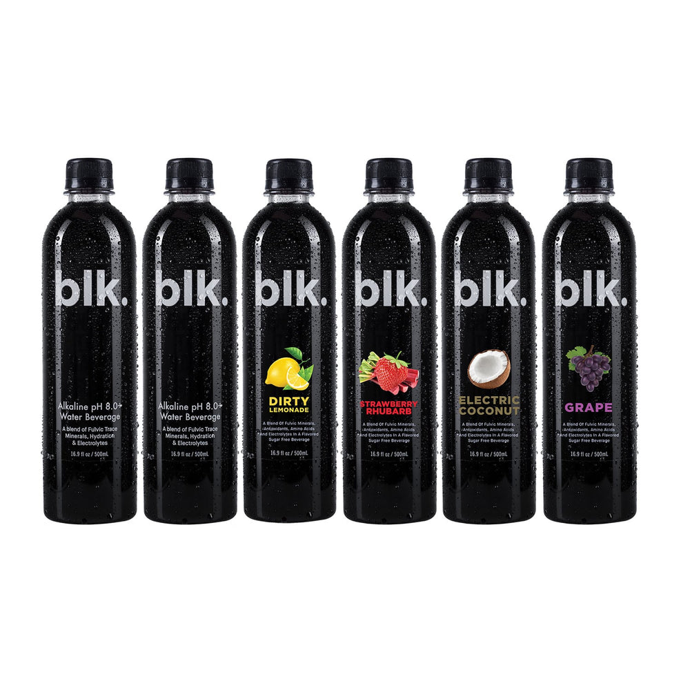 blk. Essential Flavors - Water Infused with Fulvic Minerals, Original,  Strawberry Rhubarb, Black Cherry, Dirty Lemonade, Electric Coconut, Black &  Blueberry, 16.9 oz, 6 pack 